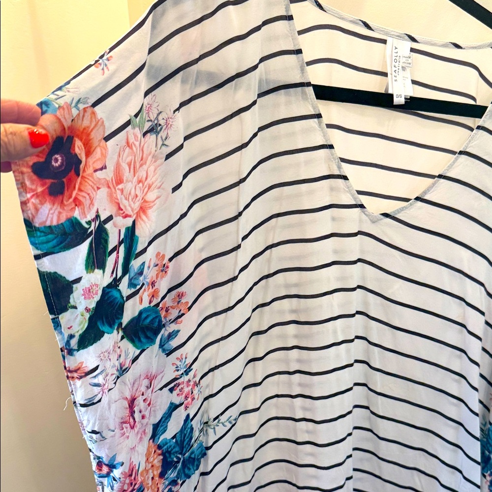 Seafolly Black and White Striped beach cover up